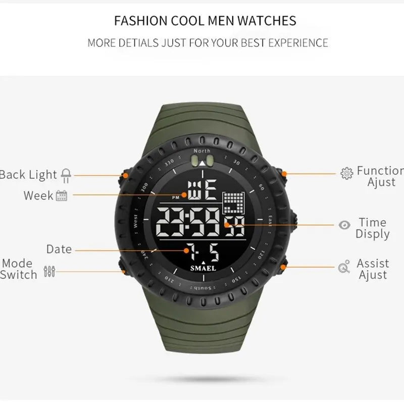SMAEL Waterproof Digital Sports Watch with Big Dial - Smarsty