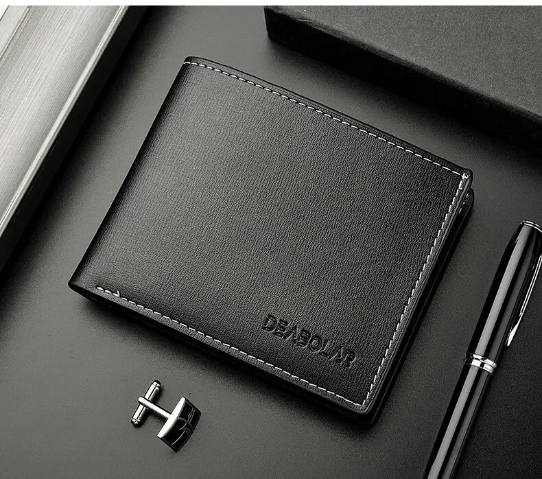 Leather Men Short Wallet Thin Style Folding Young Men Credit Card Holder Wallet - Smarsty