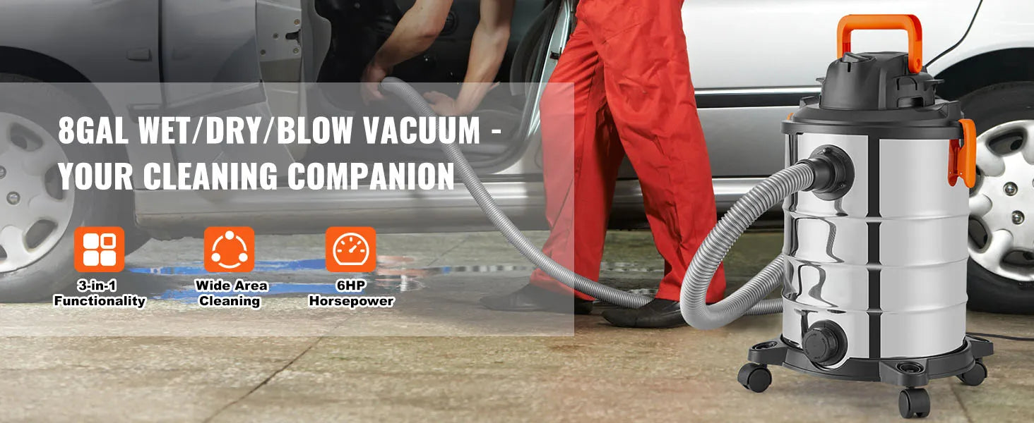 SucceBuy Stainless Steel Wet Dry Shop Vacuum Wet Dry Vac Powerful Suction Small Shop Vac Perfect for Carpet Debris Pet Hair - Smarsty