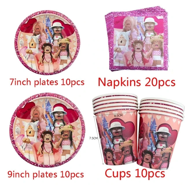 Pink Roblox Birthday Party Decorations Tableware Set - Smarsty