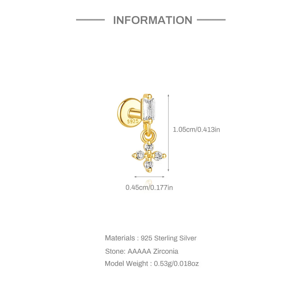 925 Silver Star Moon Zircon Stud Earrings Hypoallergenic - Smarsty