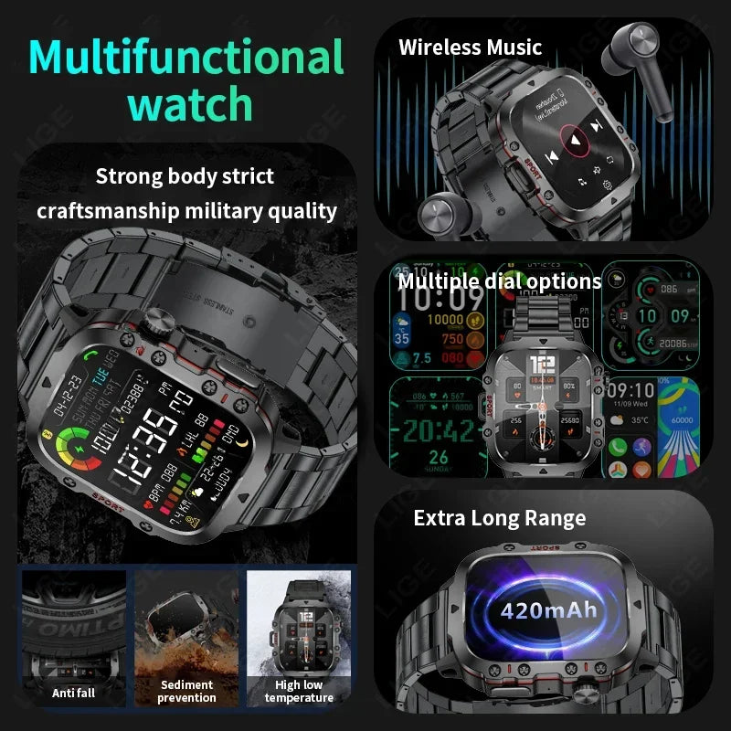 Rugged Military Smart Watch for Men with Bluetooth Calling - Smarsty