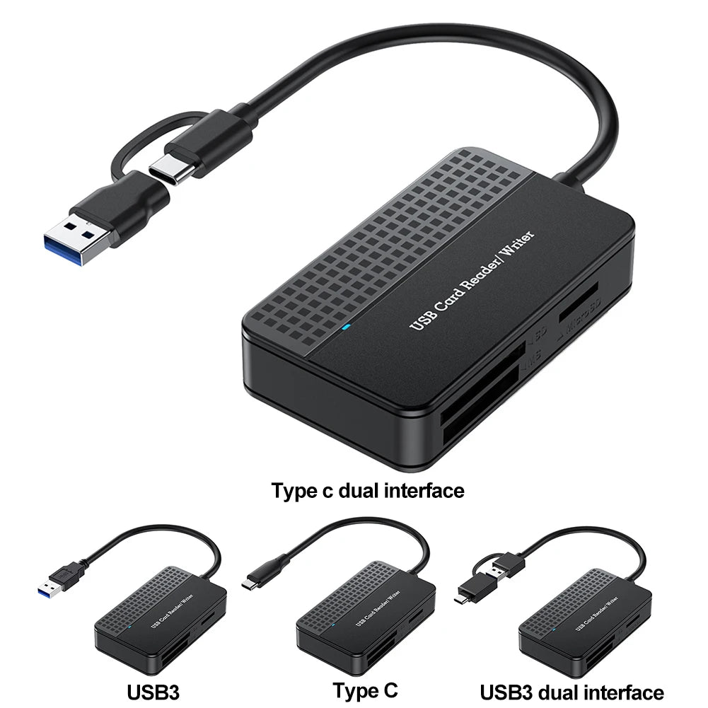 USB 3.0 Type C 4 in 1 Card Reader 5Gbps Memory Smart Card Reader SD TF CF MS Compact Flash Card Adapter 20cm Cable for Laptop PC