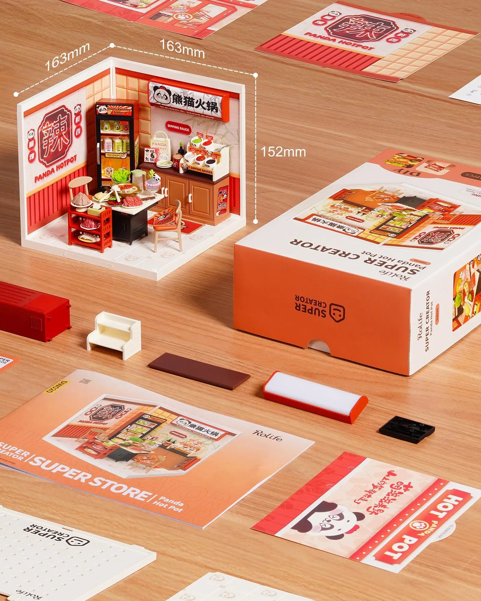 Rolife Panda Hot Pot DIY Modern Miniature Assembly Model Kit Tiny Accessories Themed Diorama For Stress Relief Kids Adults