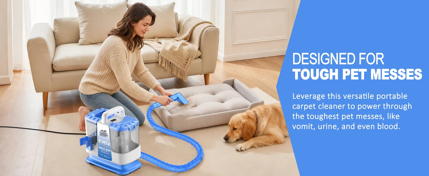 Carpet + Upholstery Cleaner Machine, 32Kpa Powerful Suction w/ 5 Cleaning Tools,Lightweight for Rug,Carpet,Car Seats,Pets,Stairs