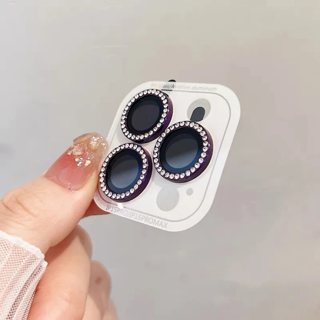 3-2Pcs Luxury Diamond Camera Protector For IPhone 17 16 15 14 13 Pro Max Plus Glitter Ring Lens Glass Back Lens Cap Shinny Cover - Smarsty