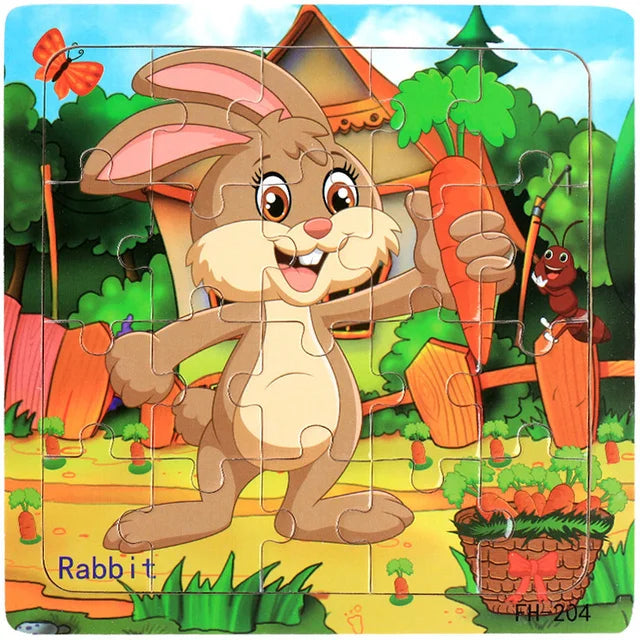 New 20 Piece Wooden 3d Puzzle Cartoon Animal Vehicle Jigsaw Puzzle Montessori Educational Toys For Kids Baby 1 2 3 Years by Smarsty