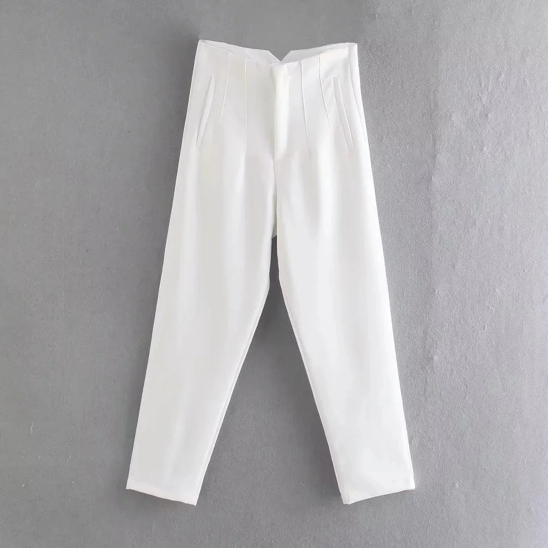 TRAFZA Women Elegant Solid Pencil Pants High Waist Pant For Women Casual Streetwear Woman Trousers Office Wear Chic Pant - Smarsty