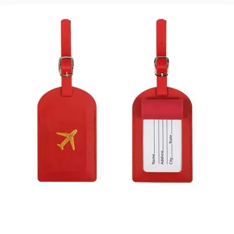 Stamped Leather Business Luggage Tag Suitcase Address Label Luggage Boarding Case Label Name ID Address Clip Travel Accessories