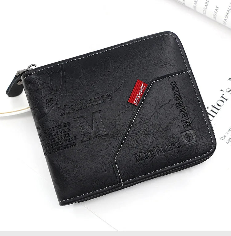 New Men Zipper Wallets Short Card Holder Vintage Male Wallet High Quality PU Leather Classic Coin Pocket Wallet For Boys - Smarsty