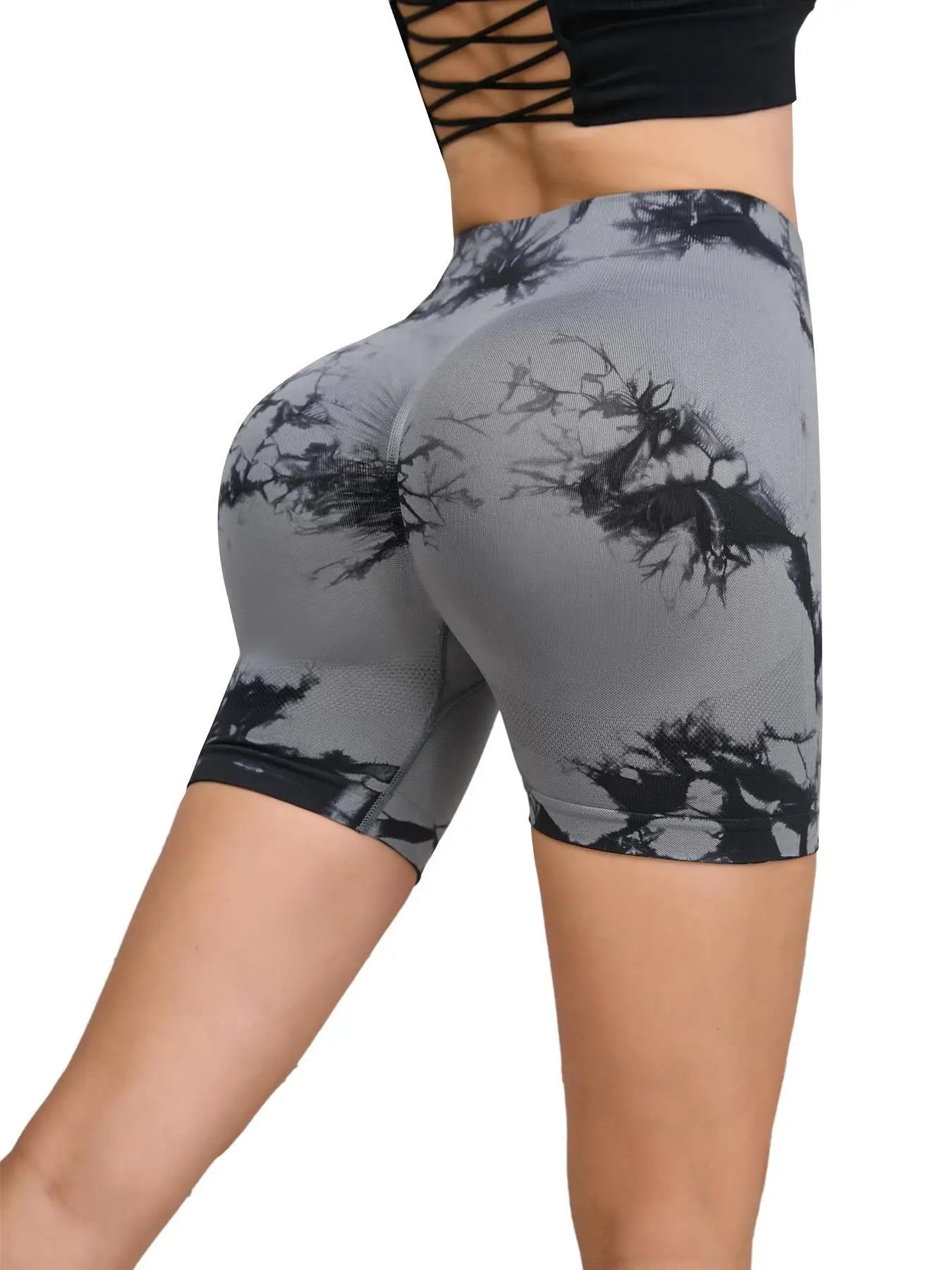 Tie Dyed Seamless Fitness Pants Women's High Waist and Hip Lifting Sports Tight Shorts Running Sexy Peach Fitness Yoga Shorts - Smarsty