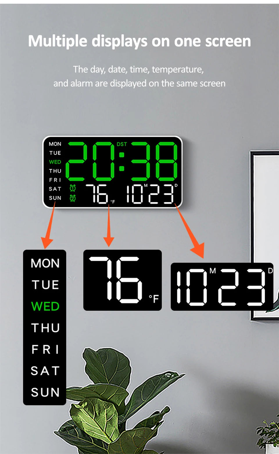 Large Digital Wall Clock with Temperature and Date Display - Smarsty