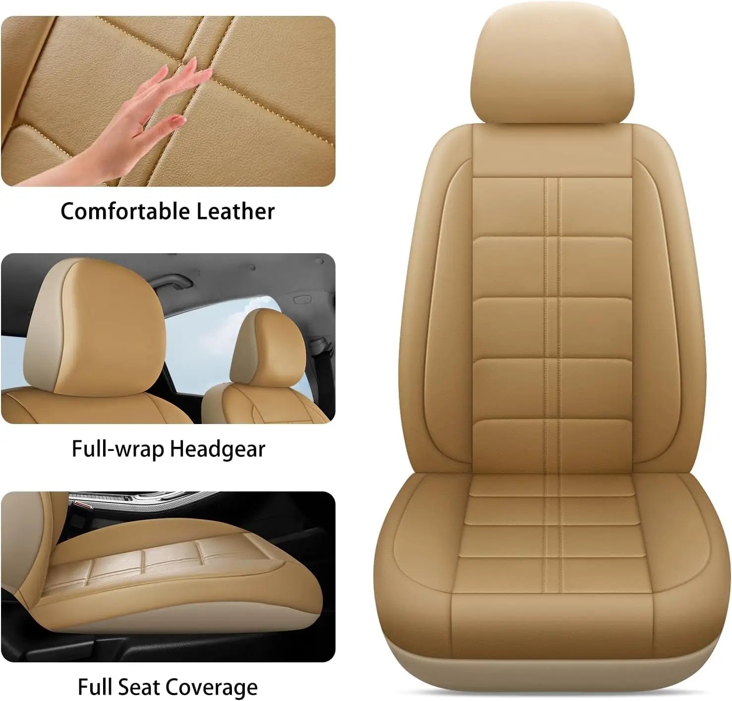 Leather Car Seat Covers Full Set 5-Seater Seat Universal Fit Padded of Most Car with Waterproof Breathable Anti-dirty