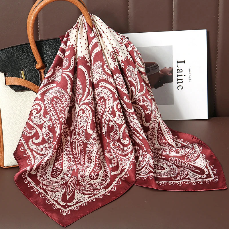 Bohemian Silk Square Scarf for Women Luxury Floral Print - Smarsty