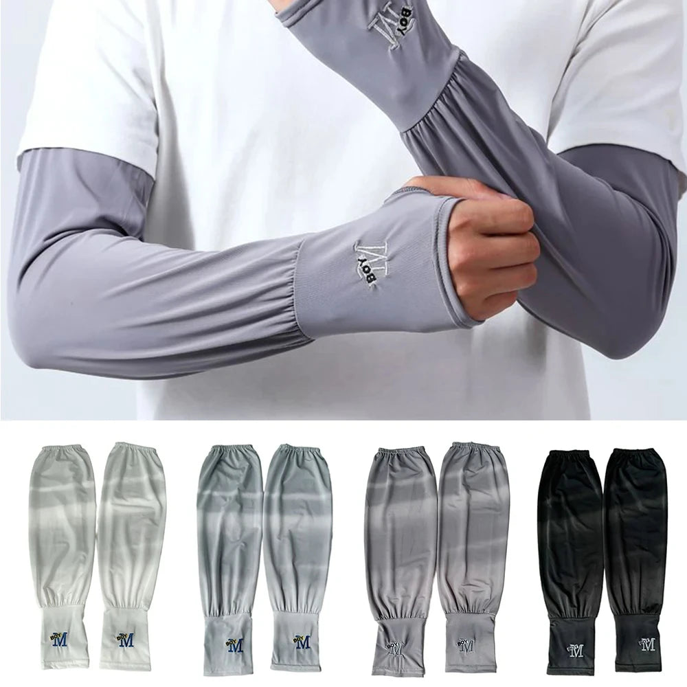 Mens UV Protection Ice Arm Sleeves Lightweight Cooling Gloves - Smarsty