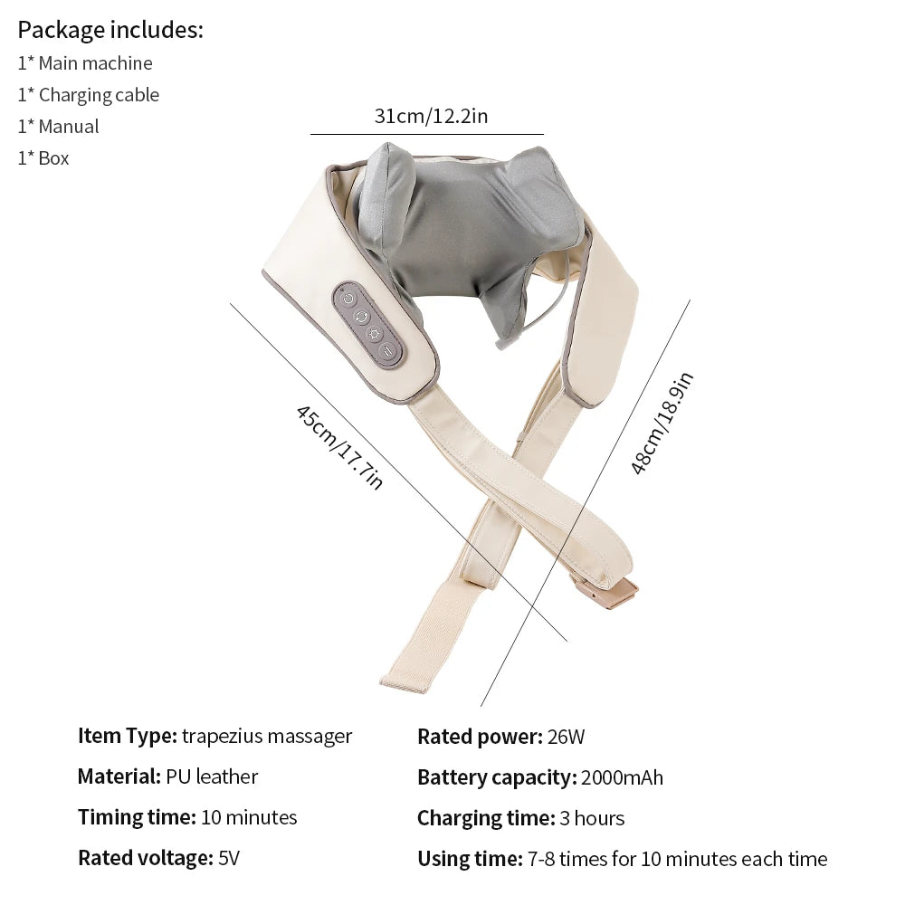 Foreverlily 26W Brushless Motor Neck And Shoulder Massager Wireless Shoulder And Back Kneading Massage Shawl Neck masajeador