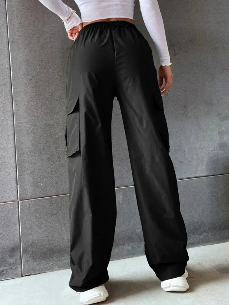 Fashion Women Baggy Joggers Pants Casual Communte Female Chic Straight Cargo Pant Elastic High Waist Elegant Oversized Trousers - Smarsty