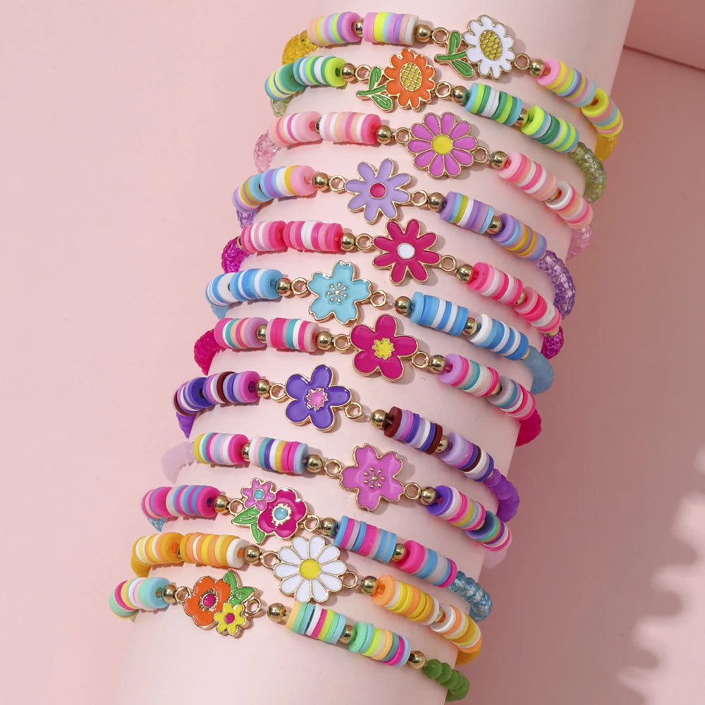 Unicorn Cat Flower Charm Beaded Bracelets Set - Smarsty