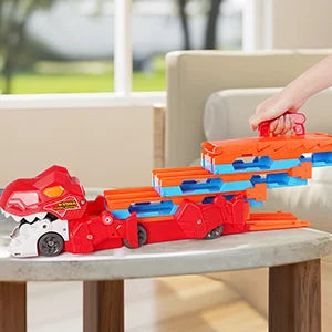 Dinosaur 3-In-1 Transport Truck Car Toys for Boys Age 3+ 8 Race Cars Ejection Folding Portable Track Toy with Sound for Kids