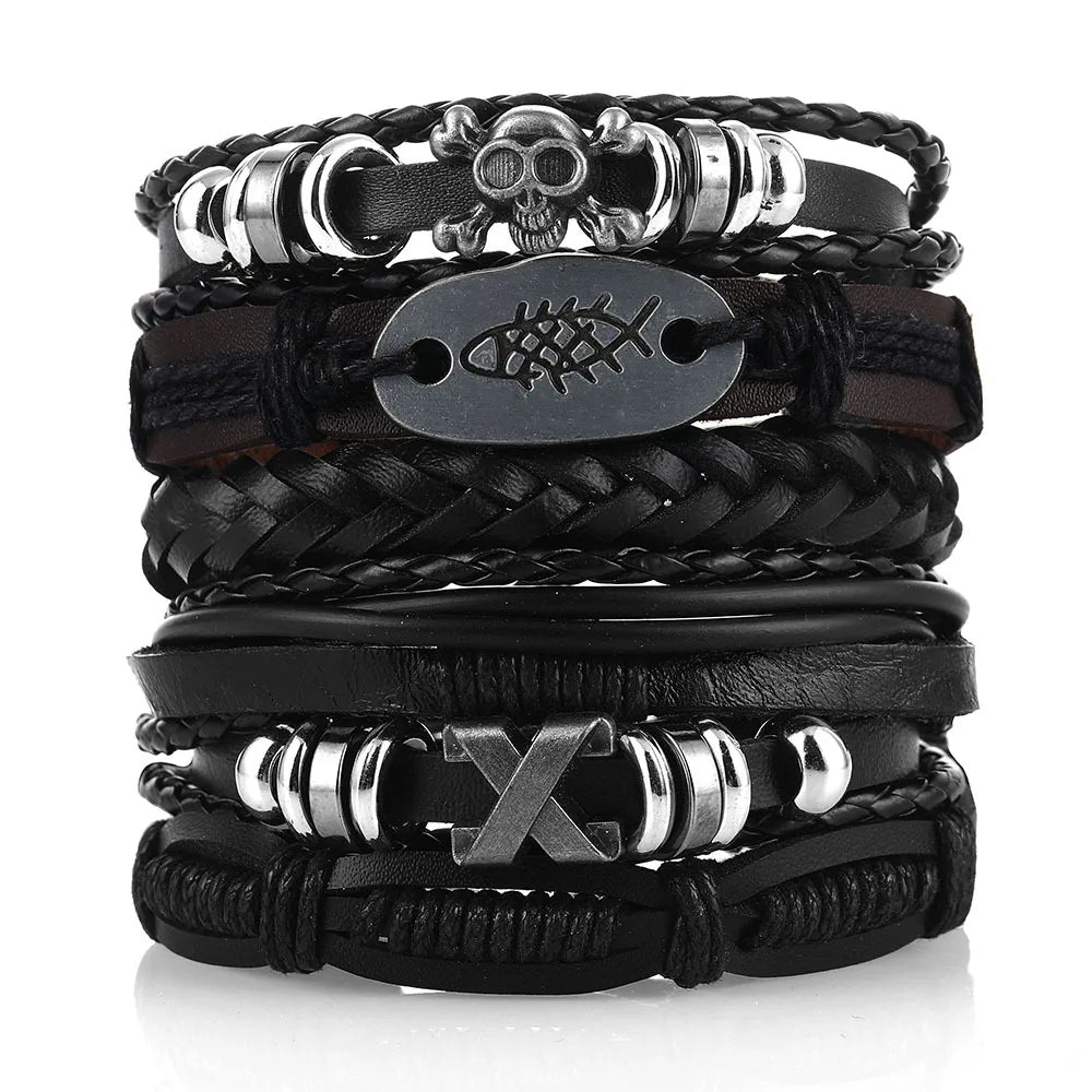Viking Leather Bracelet For Men Adjustable Skull Design - Smarsty