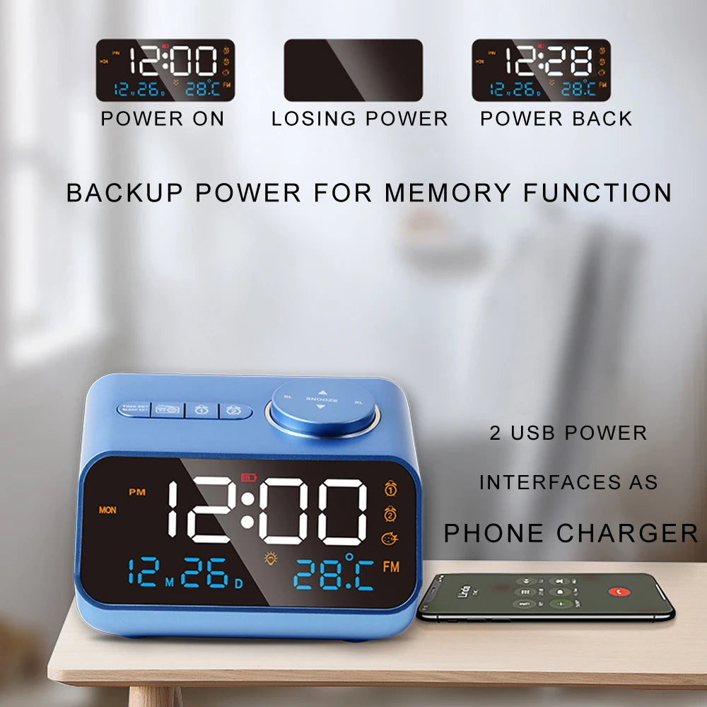 Modern FM Radio LED Alarm Clock with Temperature Display - Smarsty