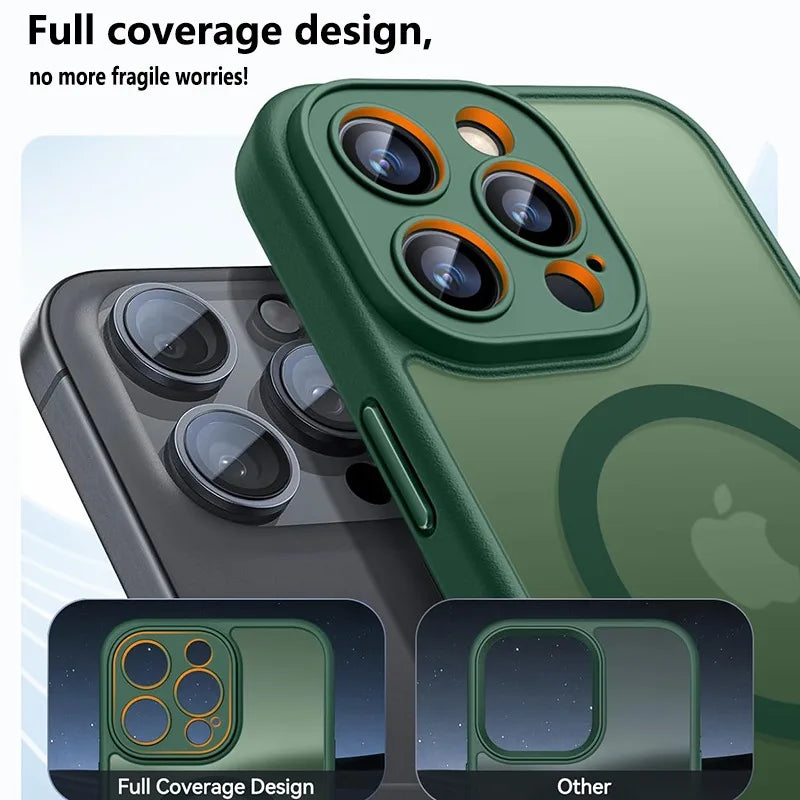 Luxury Frosted Phone Case For iPhone 16 15 14 13 12 11 Pro Max Plus 17 Air For Magsafe Matte Transparent Magnetic Cover - Smarsty