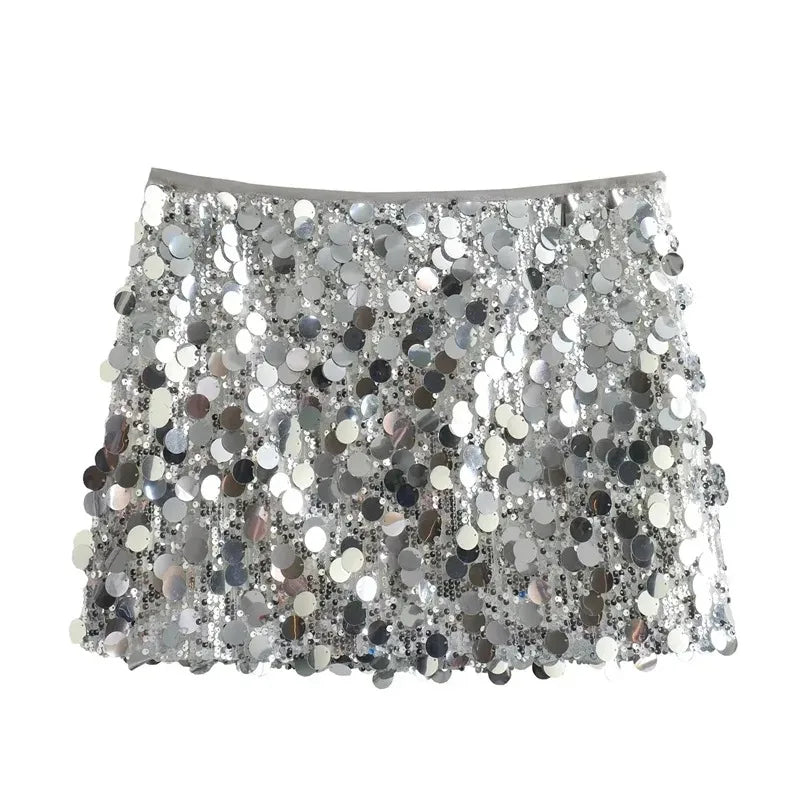 Silver Sequin Skirt Woman High Waist Mini Skirt Woman Fashion Shiny Glitter Elegant Short Skirts For Women Y2k Skirts - Smarsty