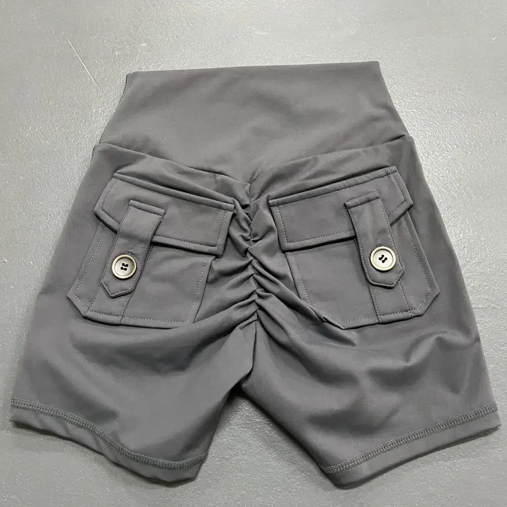 Summer Peach Butt Fitness Exercise Three-Quarter Pants Cargo Air Dry Pocket Yoga Tight lift the hips Women's Shorts