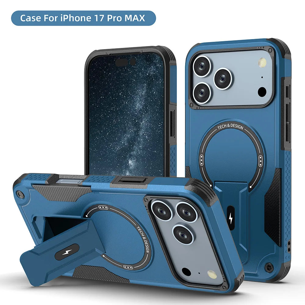 Armour Invisible Bracket For Magsafe Case For iPhone 17 Pro Max Magnetic Wireless Charge Stand Holder Coque Cover