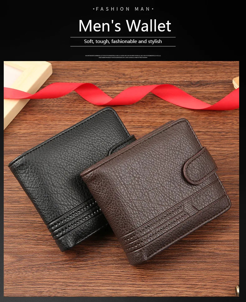 Men's Slim Bifold Wallets Leather Multiple Card Holder Purses with Driver License ID Windows Man Short Wallet with Coin Pouch - Smarsty