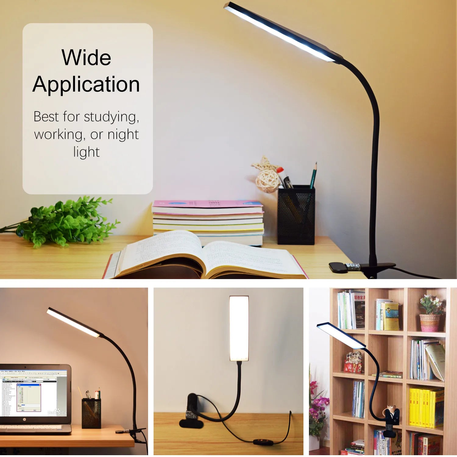 5W LED Clip on Desk Lamp with 3 Modes 11 Brightness 2M Cable Dimmer 14 Levels Clamp Table Lamp