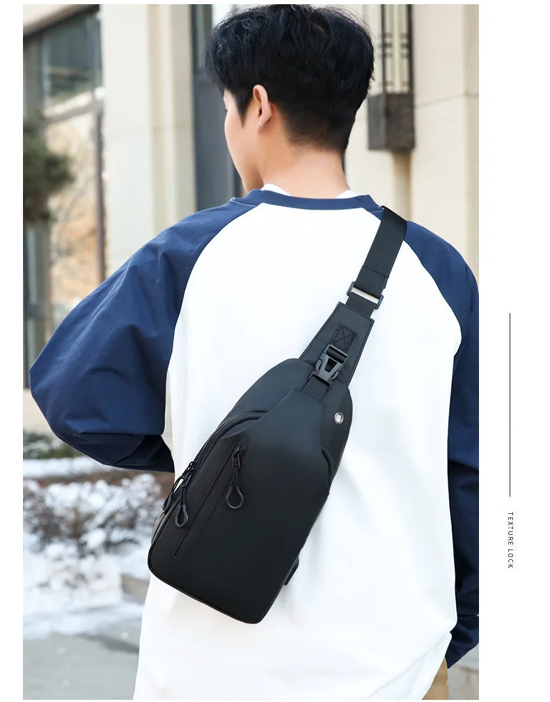 Mens Nylon Chest Bag With USB Charging Compact Crossbody - Smarsty