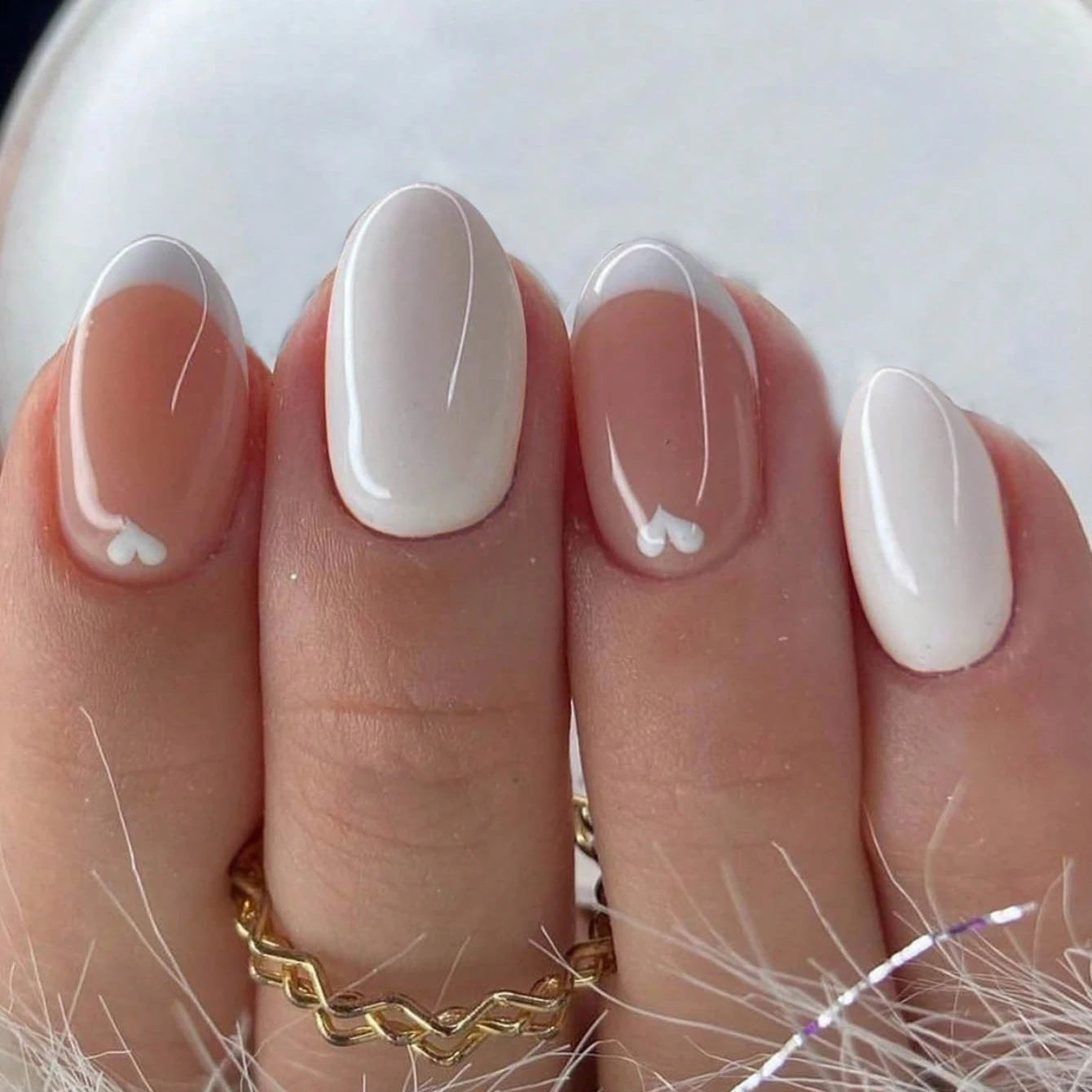 24 Piece Long Almond Press On Nails White French Tip - Smarsty
