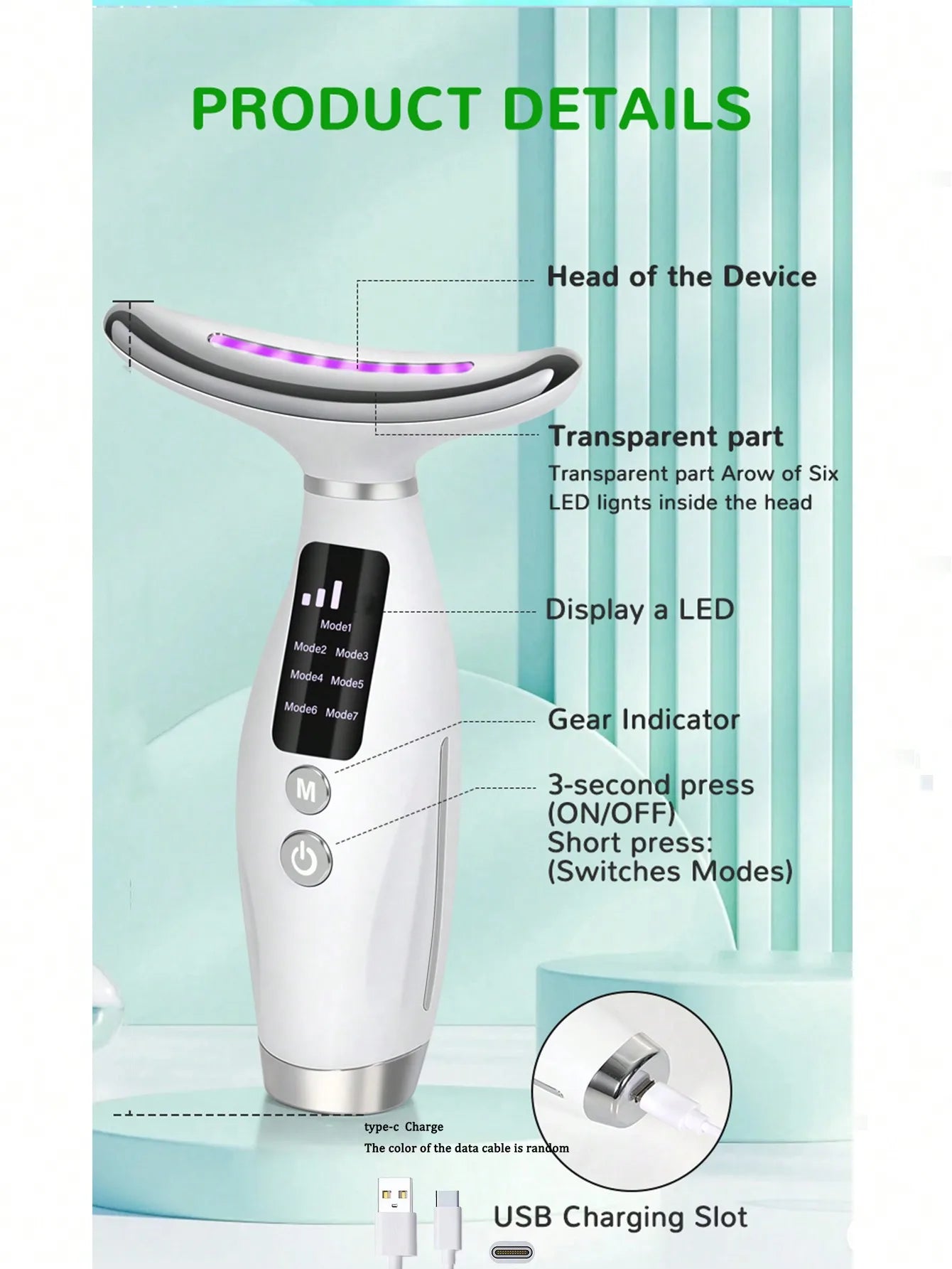 Color Light Face and Neck Beauty Device with 7 Modes - Smarsty