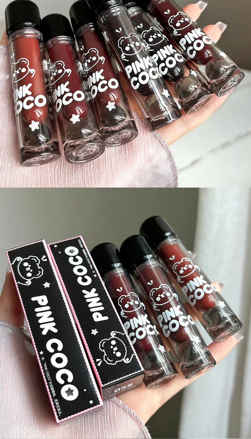 Pinkcoco Bear Doodle Mirror Lip Glaze Long Lasting Shine - Smarsty