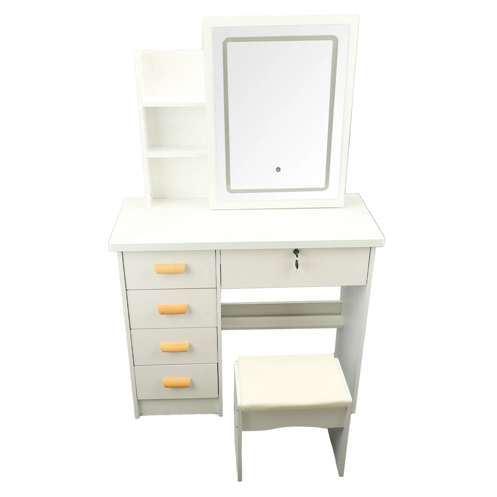 Vanity Table Dressing Table Modern Multi Functional Lighted Mirror Vanity Desk with Drawers Shelves Padded Stool for Bedroom