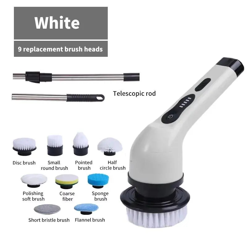 9 in 1 Electric Spin Scrubber Cordless Cleaning Brush Shower Scrubber Adjustable Extension Handle Waterproof For Tub Tile Floor - Smarsty