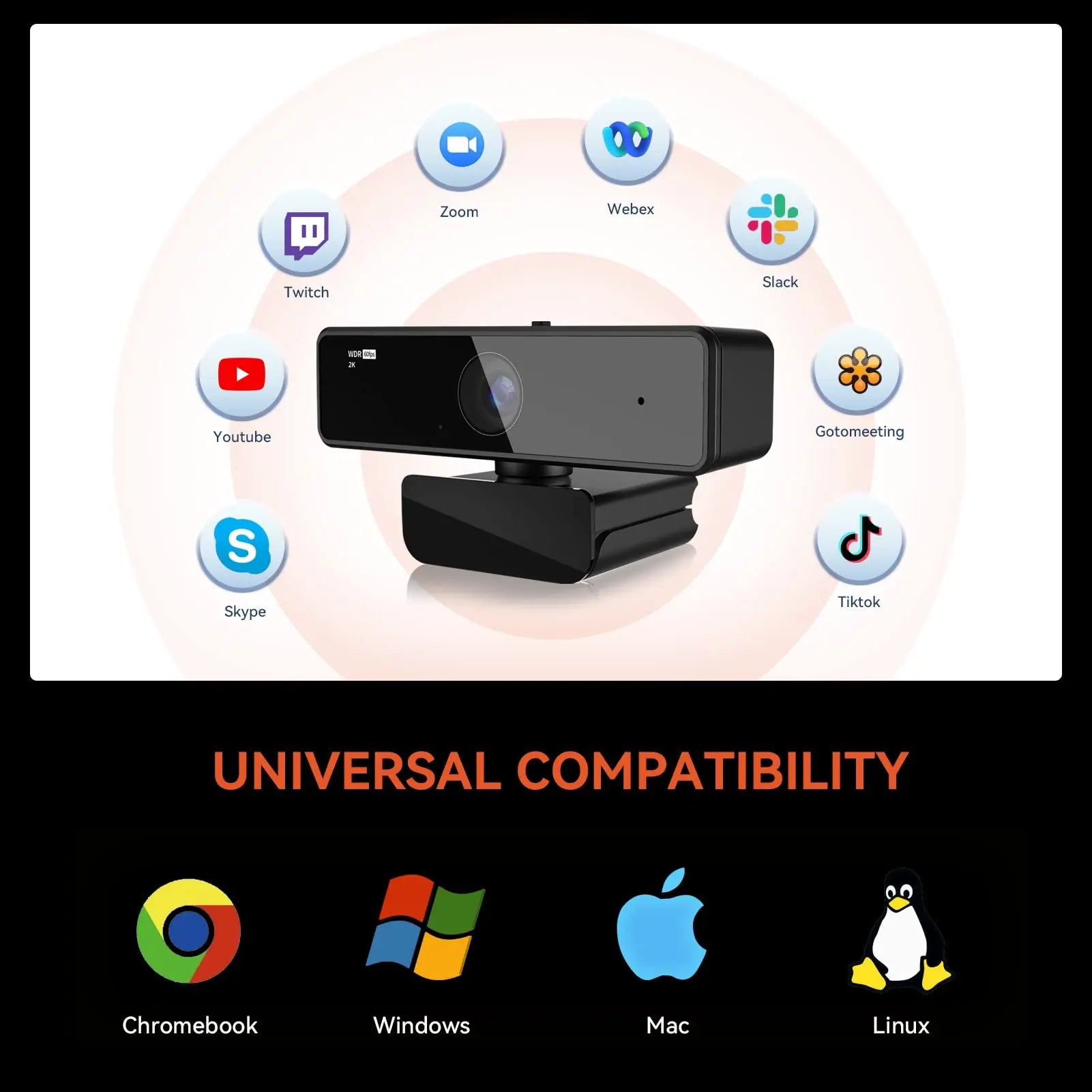 V11 2K Webcam for PC, 1080P 60FPS FHD 90° Web Camera with Microphone&Privacy Cover,USB Plug&Play for Mac/Laptop/Desktop/Computer