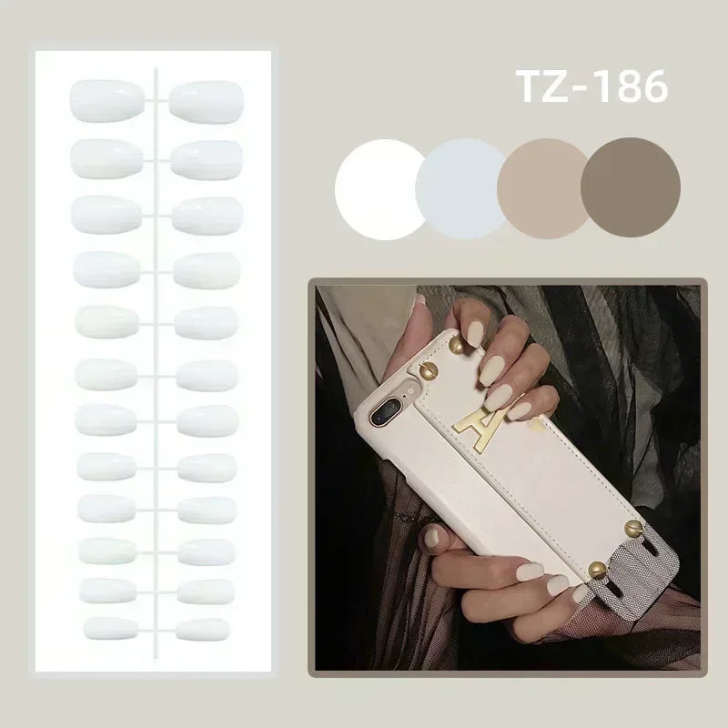 24Pcs Pink Almond False Nails with French Design - Smarsty