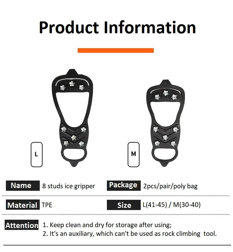 8 Teeth Ice Gripper Spike for Shoes Winter Outdoor Anti-Slip Hiking Mountain Climbing Ice Snow Crampons Anti-slip Shoe Covers - Smarsty