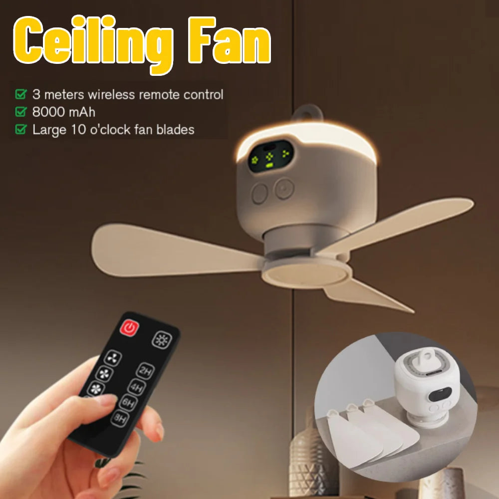 Portable Ceiling Fan Light Rechargeable Camping Fan with Remote Control Outdoor Fan for Outdoor Camping Dorm