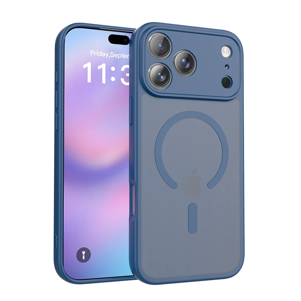 Matte Translucent Phone Case For iPhone 17 16 15 14 13 12 Pro Max Plus For Magsafe Wireless Charge Armor Shockproof Cover