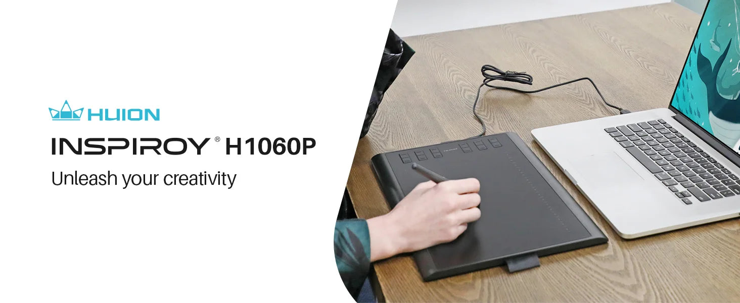 HUION Inspiroy H1060P Graphics Drawing Tablet with 8192 Pressure Sensitivity Battery-Free Stylus and 12 Customized Hot Keys, 10