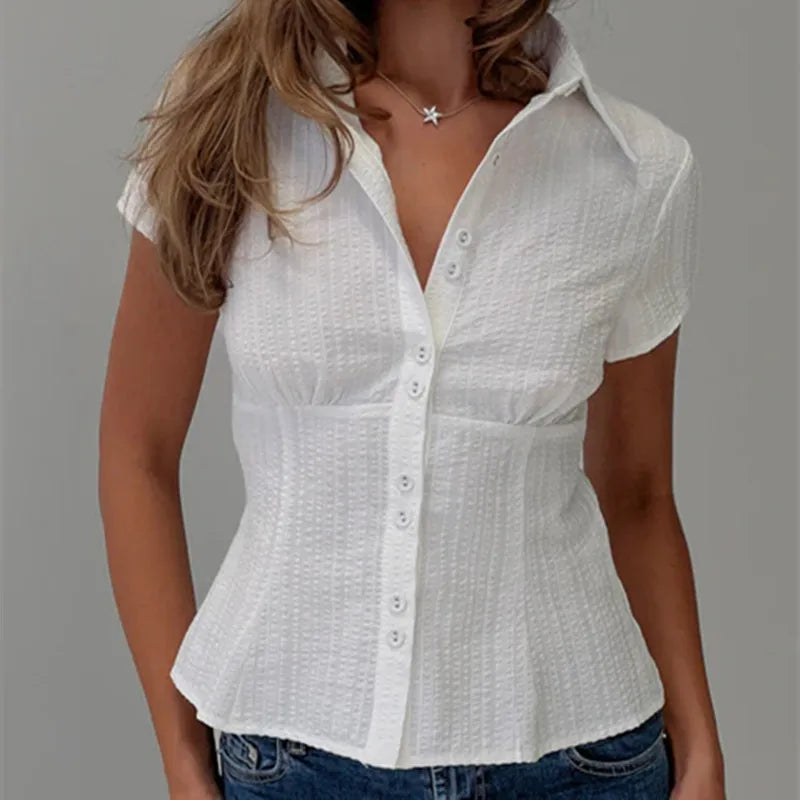 hirigin Women's Y2K Short Sleeve Plaid Button Down Shirt Button Down Blouses Tops Casual Summer Shirt Tops 90s Streetwear - Smarsty