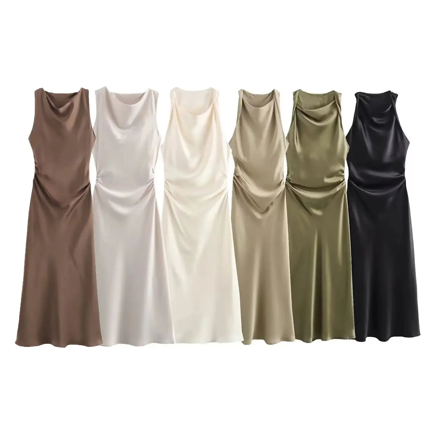 TRAF Satin Long Dresses for Women 2024 Summer Slip Midi Dress Woman Sexy Evening Party Dress Sleeveless Female Elegant Dresses - Smarsty
