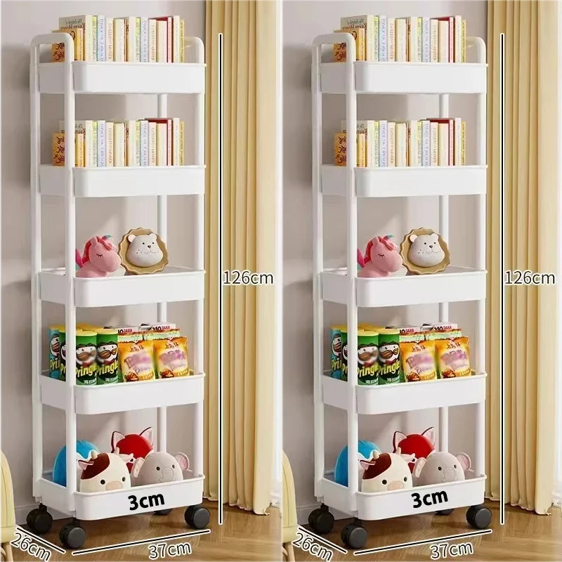 Bookshelf Storage Trolley Mobile Kitchen Organizer Cart With Wheels Multi-Layer Bathroom Shelves Household Snacks Storage Rack by Smarsty