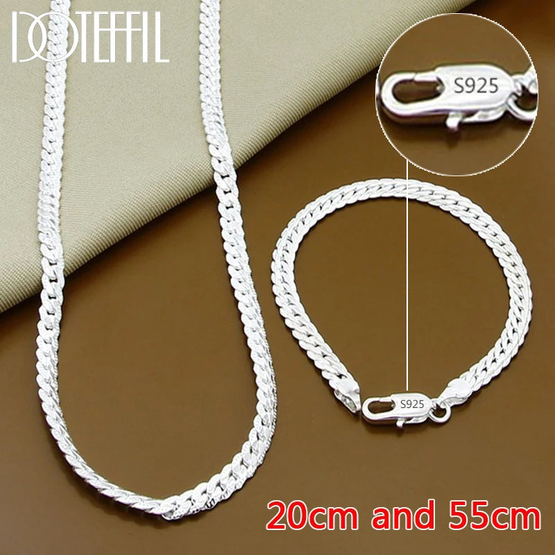 Sterling Silver Side Chain Necklace and Bracelet Set - Smarsty