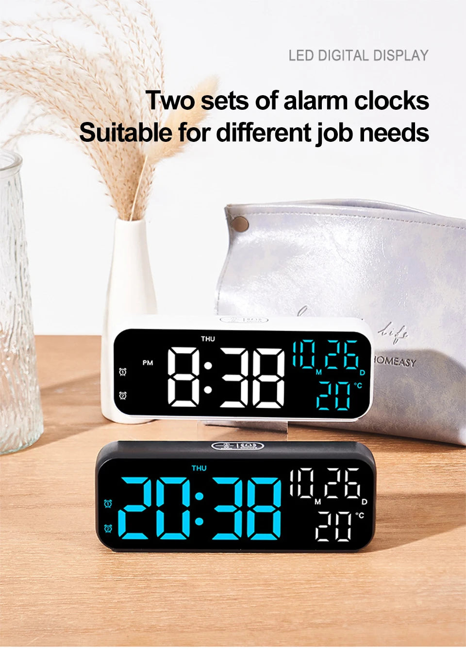 Voice Control Digital Alarm Clock with Temperature Display - Smarsty