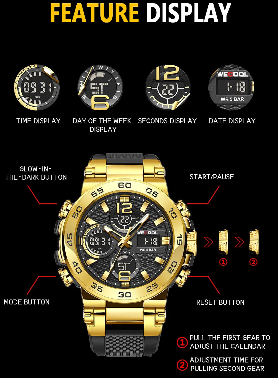 Wecool Waterproof Dual Display Alarm Clock Watch - Smarsty