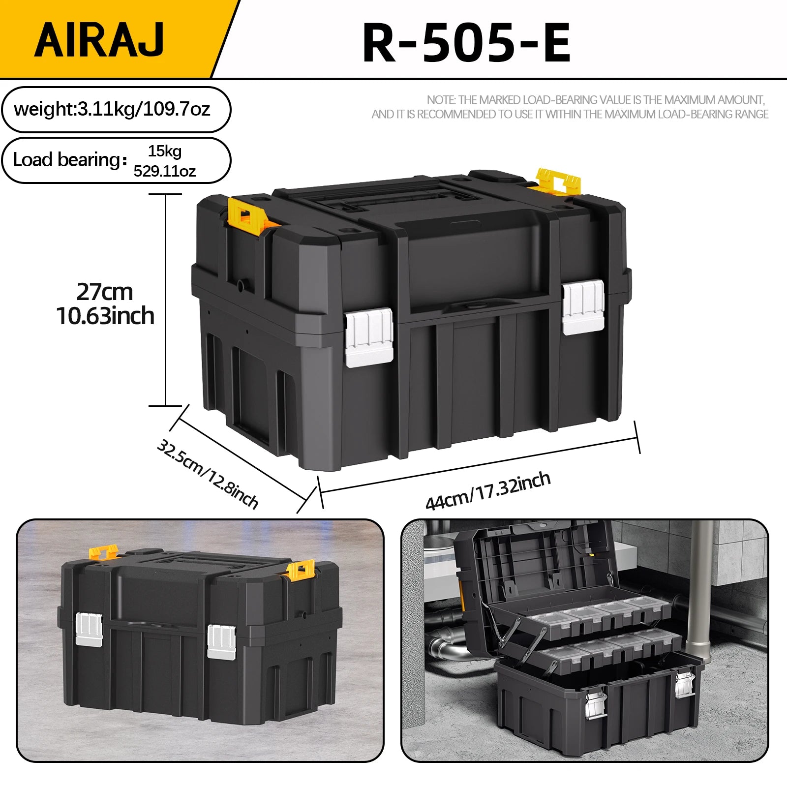 AIRAJ MultiFunctional Tier Stackable Rolling Plastic Portable Folding Tool Storage Box , Suitable for Garage Storage